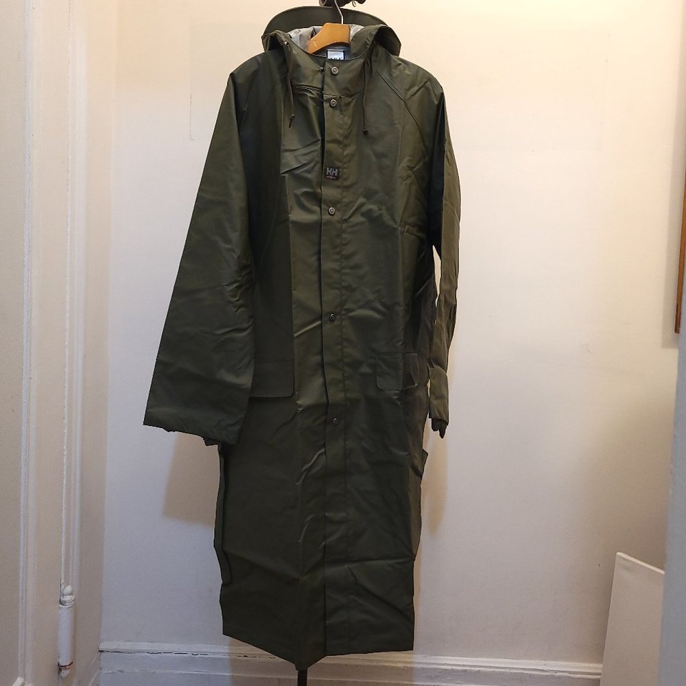 Helly Hansen work wear army green hooded raincoat heavyweight men's 2XL/2TG